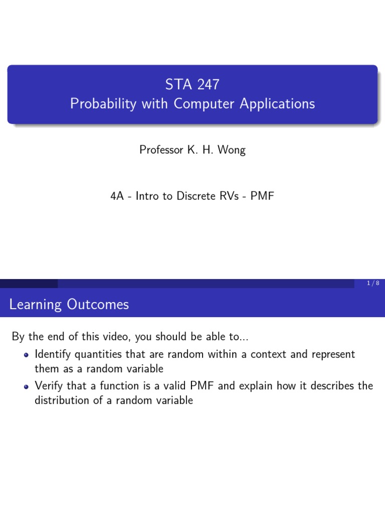 4a intro to discrete rvs pmf pdf random variable probability