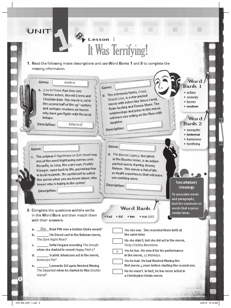 Movie Descriptions and Verbs Exercise | PDF