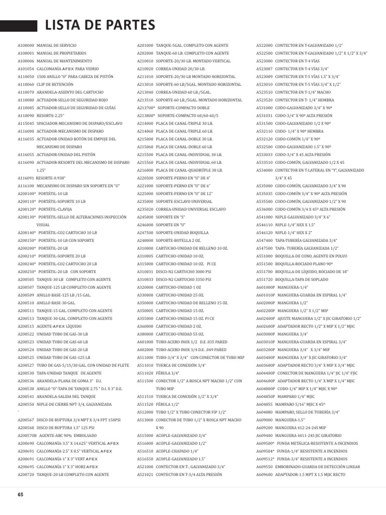 Lista de Partes y Componentes AFEX - (Spanish) | PDF