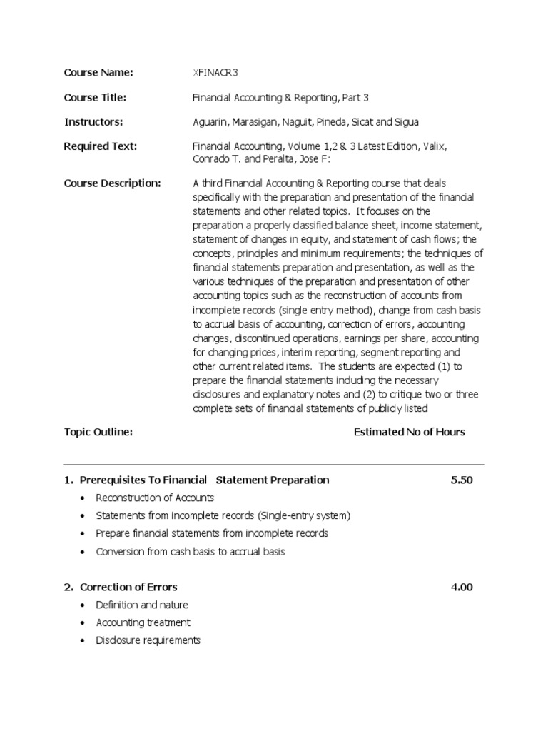 Financial Accounting & Reporting Course 3 | PDF | Balance Sheet ...