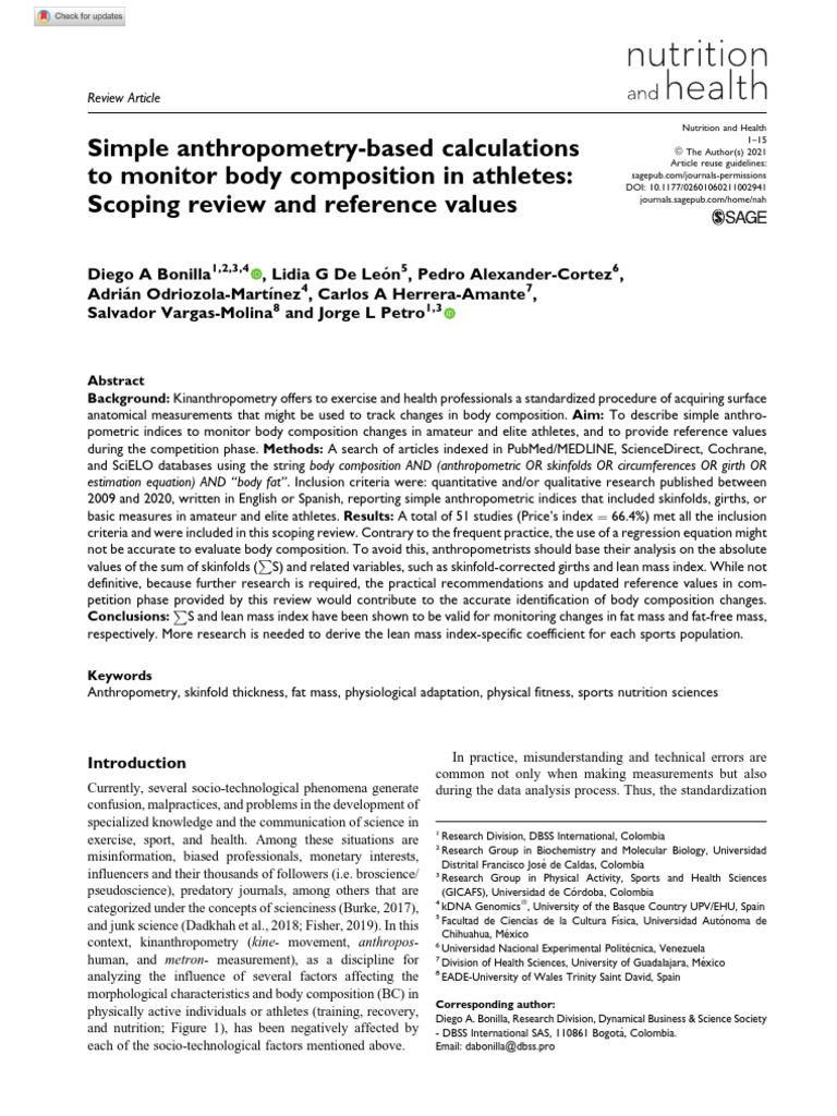 Simple AnthropometryBased Calculations To Monitor Body Composition in