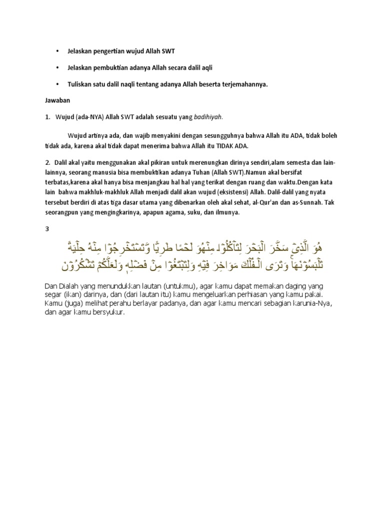Jelaskan Pengertian Wujud Allah SWT | PDF