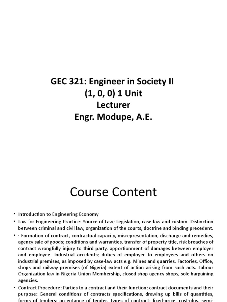 GEC 321 Part B - Engineering Law | PDF | Breach Of Contract | Precedent