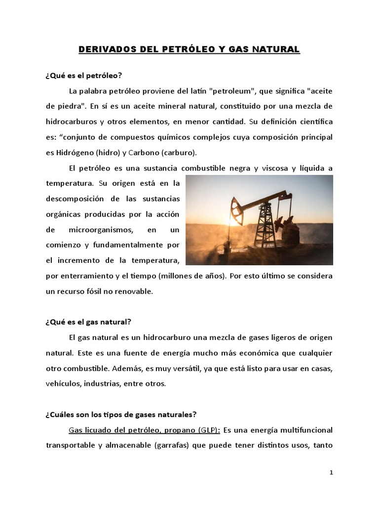 Derivados Del Petróleo y Gas Natural | PDF | Gas natural | Petróleo