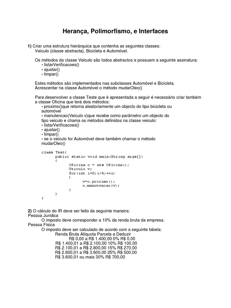 Estruturas de Classes em Java: Veículos e Impostos | PDF | Classe ...