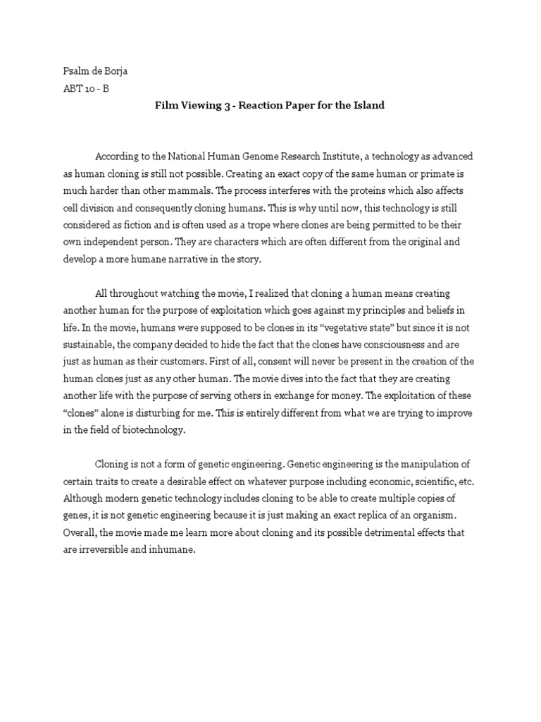 Cloning Ethics: Film Reaction Paper | PDF