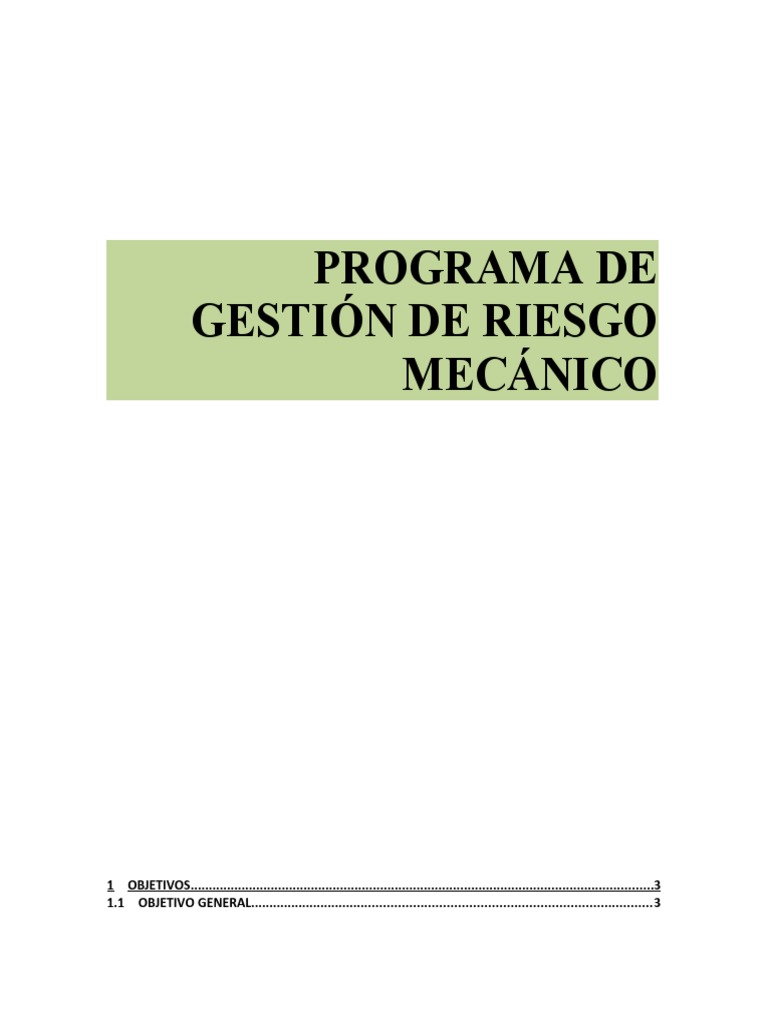 Programa De Gestión De Riesgo Mecánico Pdf Seguridad Y Salud 