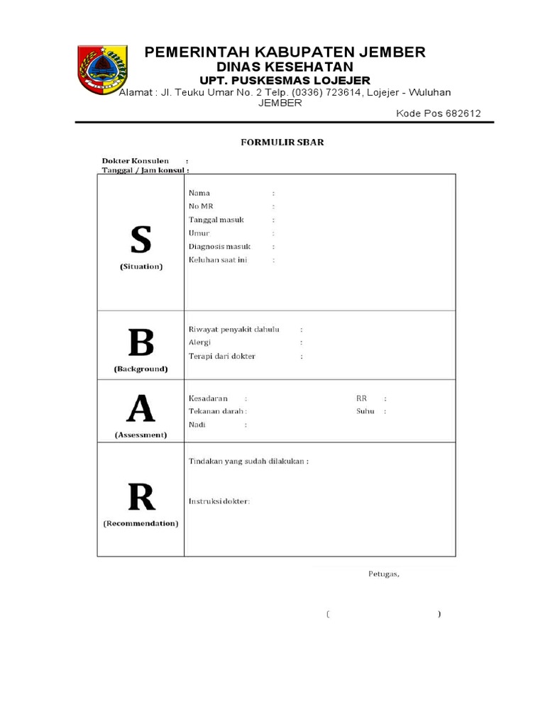 FORM KOMUNIKASI SBAR | PDF