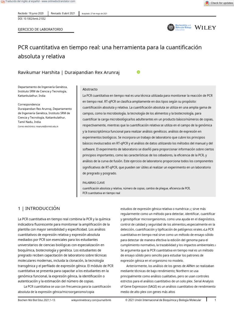 Real Time Quantitative PCR A Tool For Absolute and Relative - En.es ...