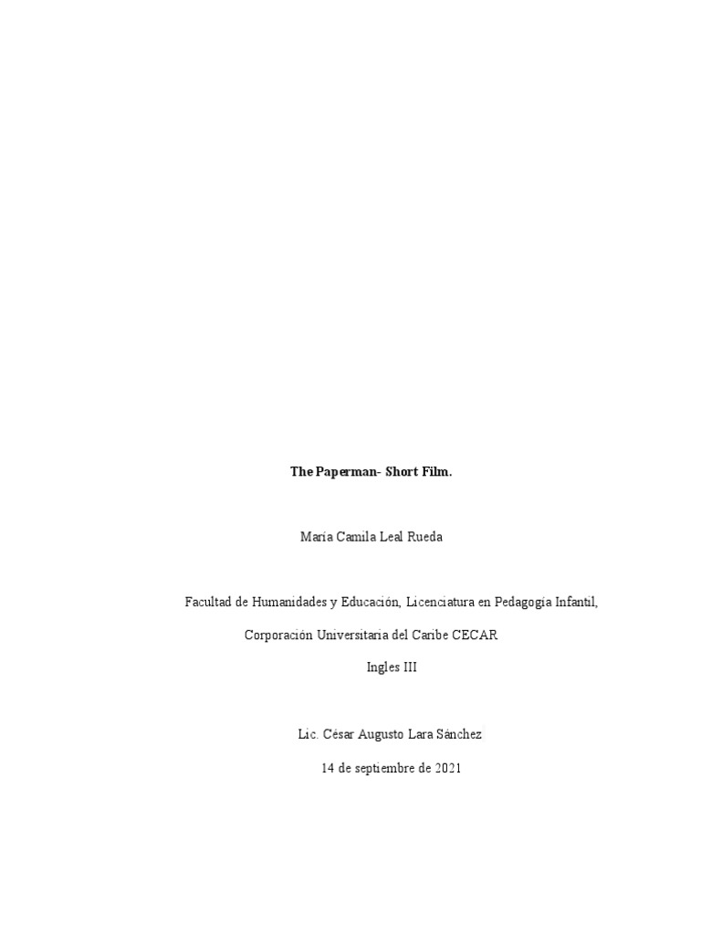 Paperman: A Short Film Overview | PDF | Language Arts & Discipline
