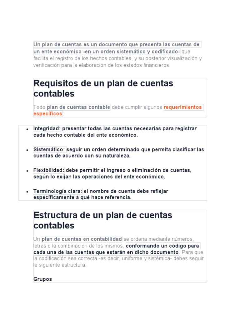 Estructura y Clasificación del Plan de Cuentas | PDF | Contabilidad ...