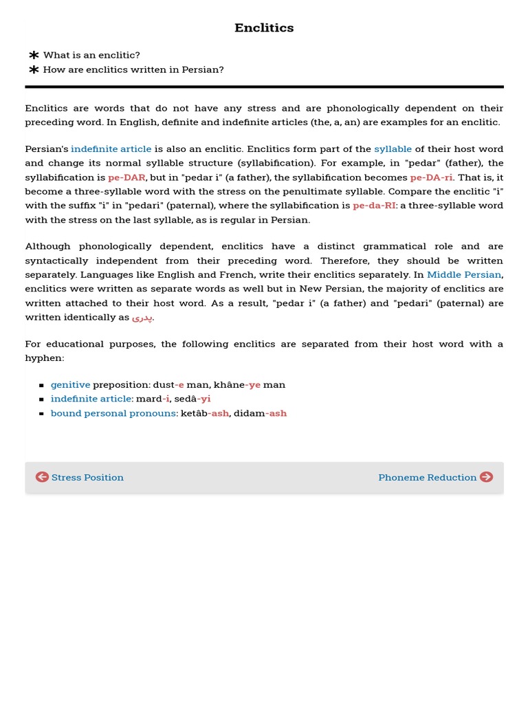 Understanding Persian Enclitics | PDF