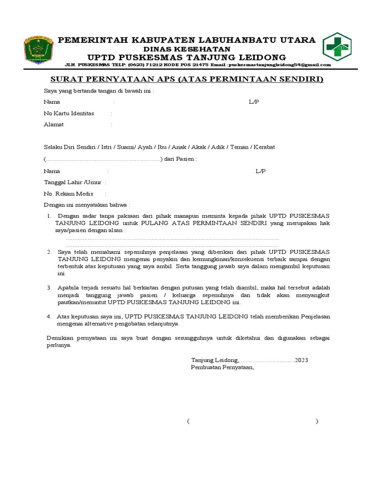 Surat Pernyataan APS Pasien 2023 | PDF