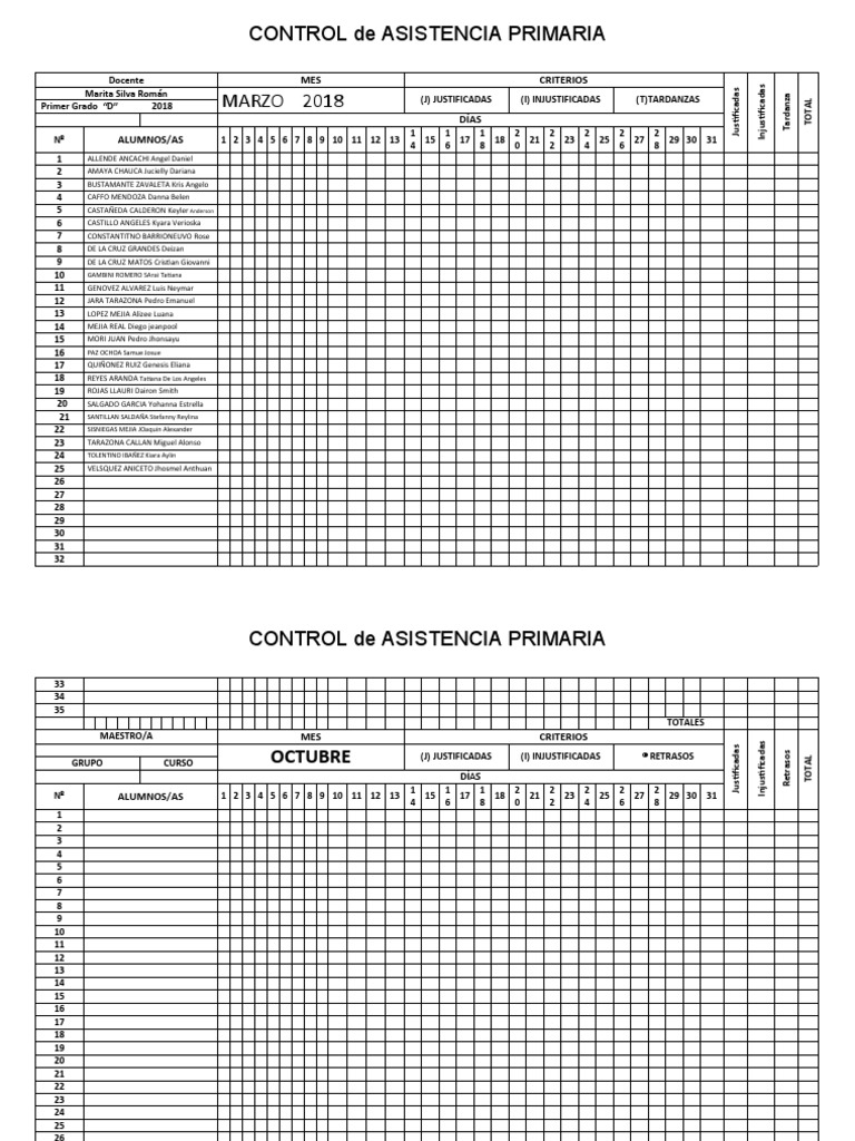 Control de Asistencia Primaria | PDF
