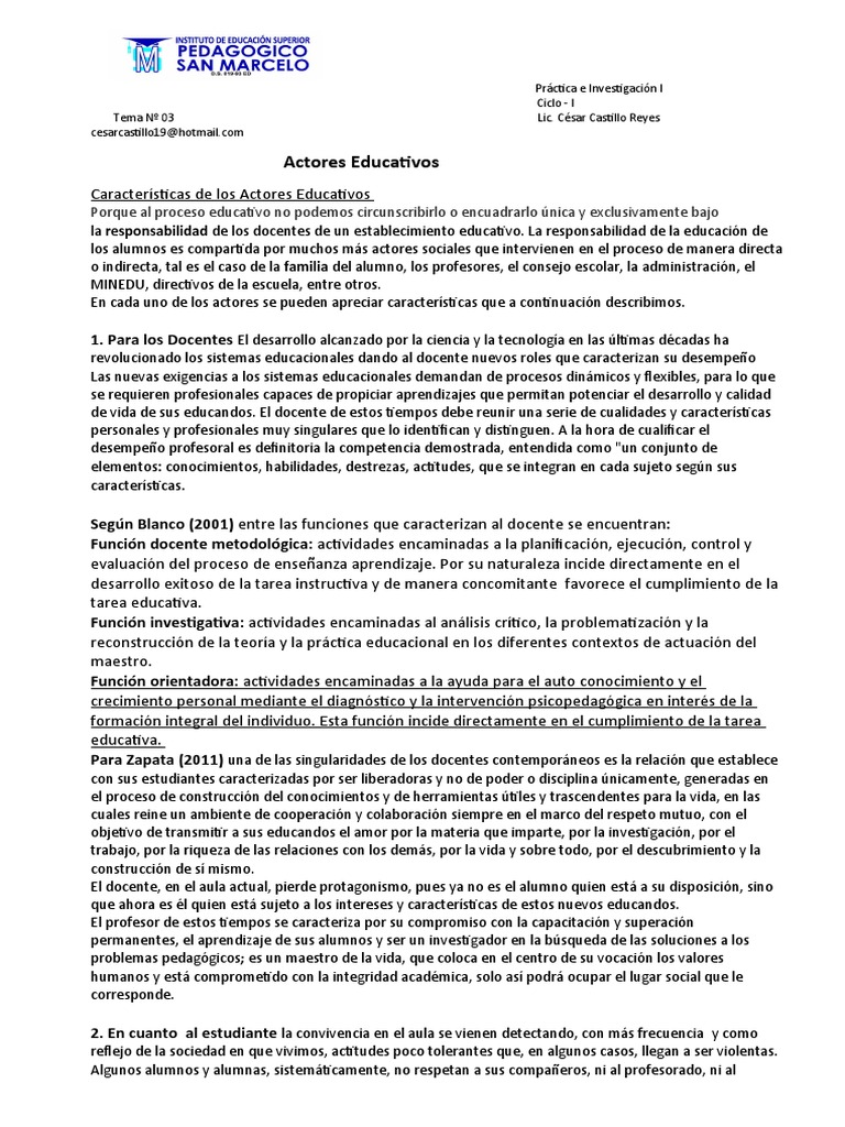 Actores y Funciones en la Educación | PDF | Maestros | Enseñando