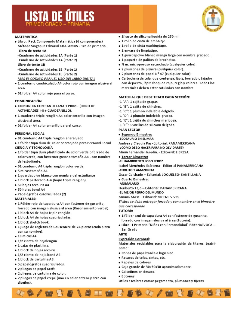 Lista 1er Grado Primaria | PDF | Tecnicas artisticas | Arco iris