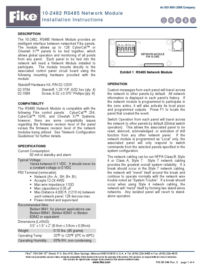 06-349 - Fike RS485 Network Module 10-2482 | Download Free PDF ...