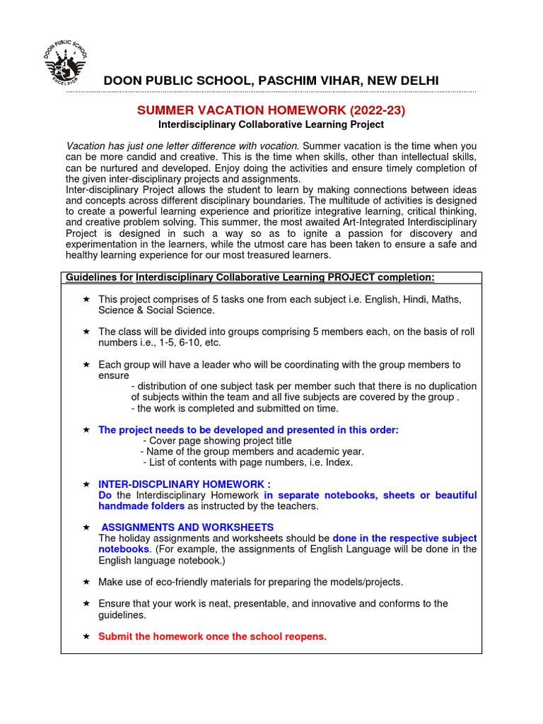 Class 8 Summer Vacation Homework Guide | PDF | Interdisciplinarity ...