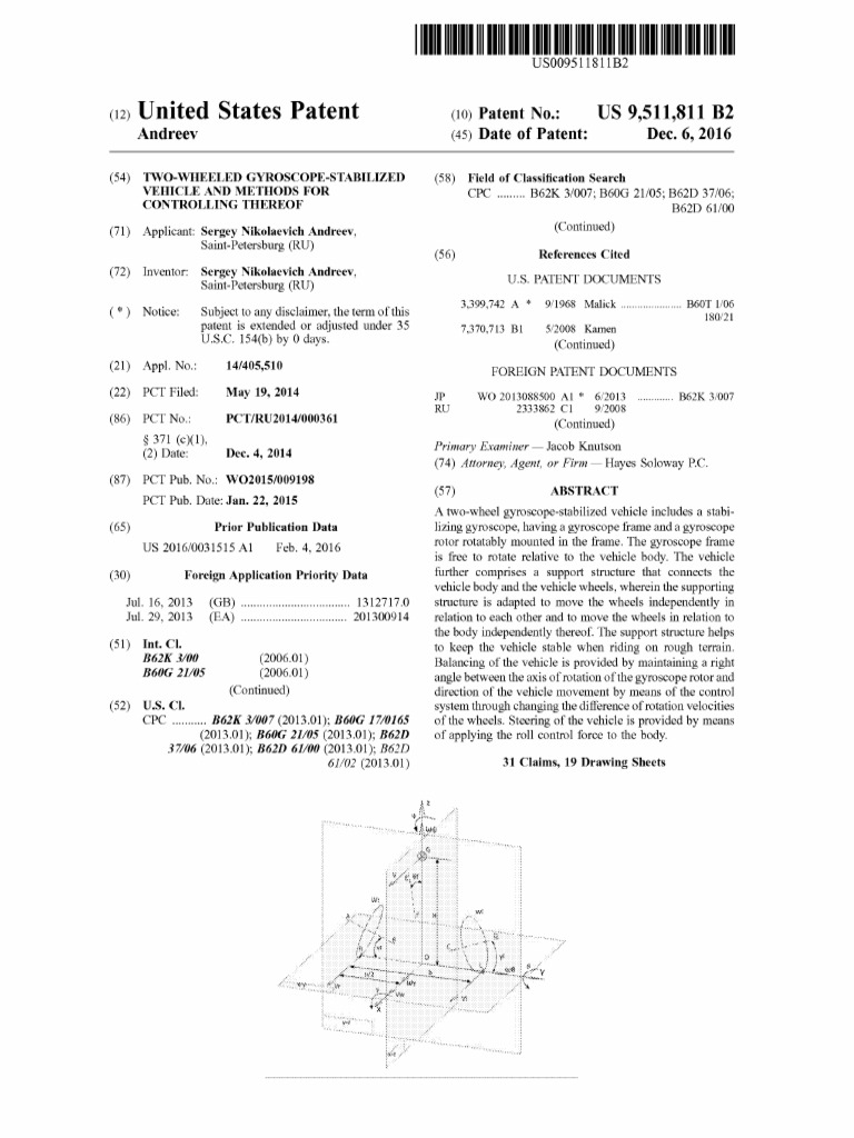 Gyroscope-Stabilized Two-Wheeled Vehicle | PDF | Gyroscope | Rotation ...