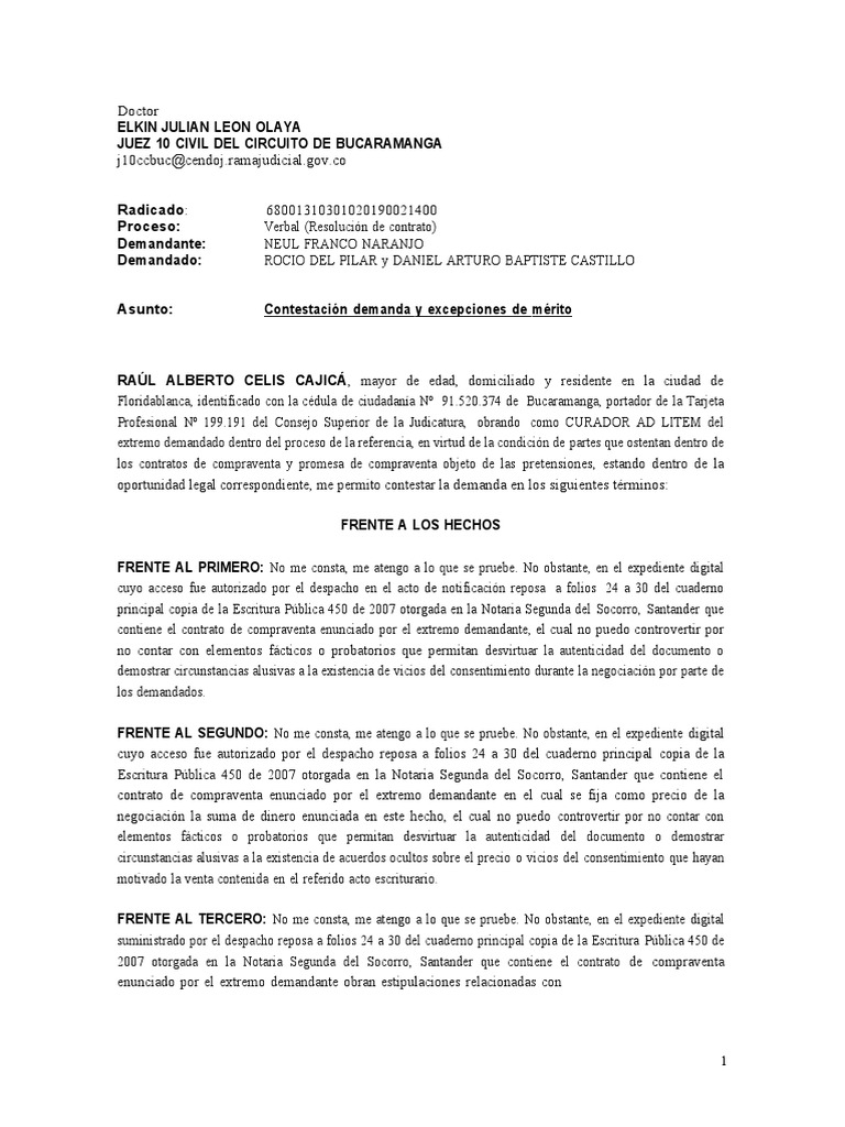Modelo Contestacion De Demanda