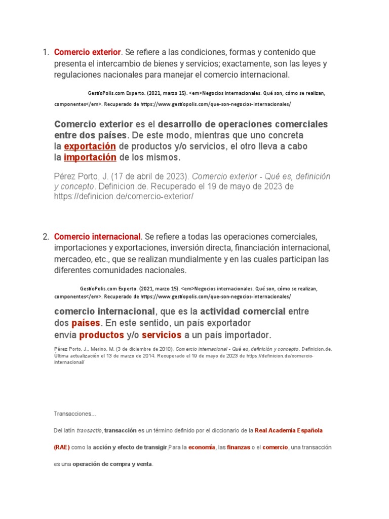 Conceptos Clave en Comercio Internacional | PDF | Comercio | Inversiones