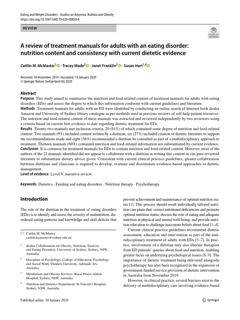 Review of Nutrition in Eating Disorder Manuals | PDF | Dietitian ...