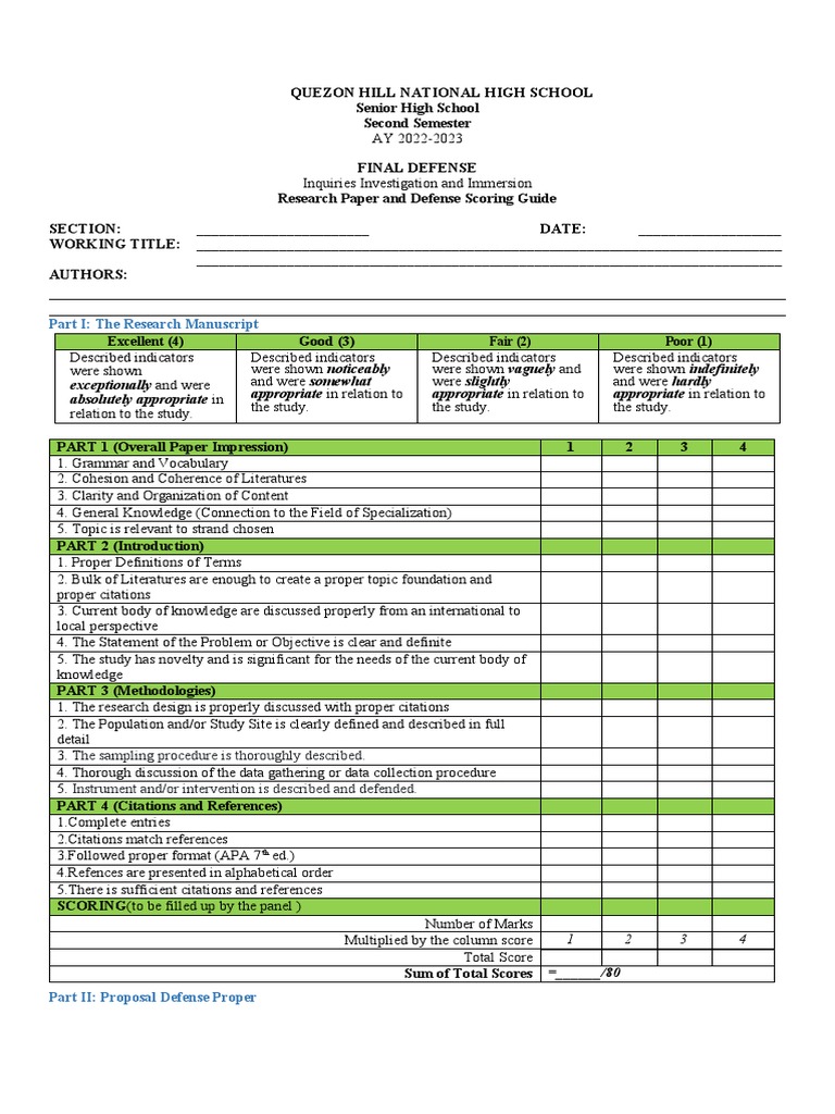 Research Paper Defense Scoring Guide | PDF | Knowledge | Citation