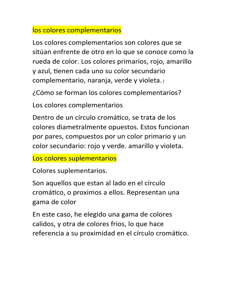 Los Colores Complementarios | PDF
