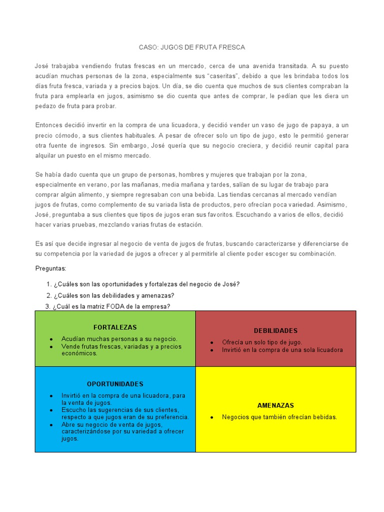 Caso Jugos de Fruta FODA | PDF | Análisis FODA | Mercado (economía)