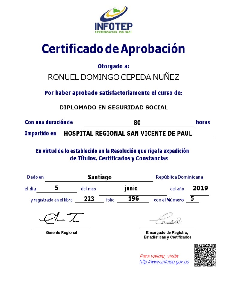 Certificado de Diplomado en Seguridad Social | PDF