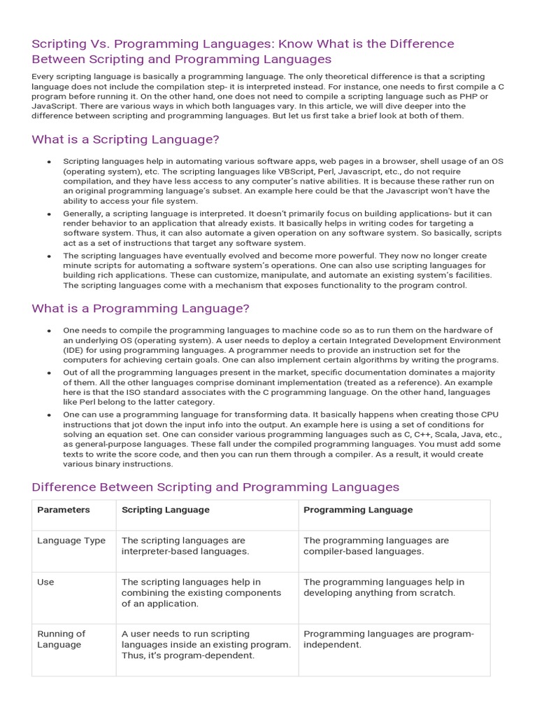 Scripting vs Programming: Key Differences | PDF