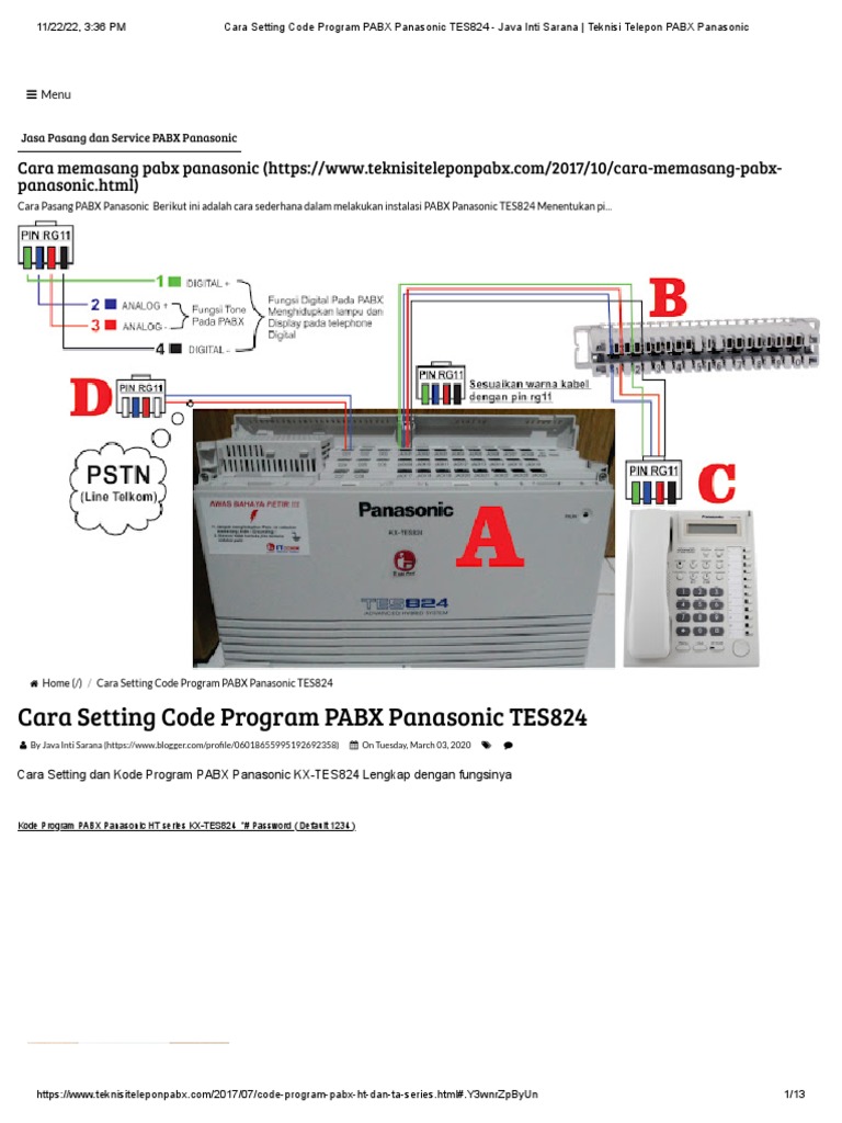 Cara setting code program pabx panasonic tes824 java inti sarana