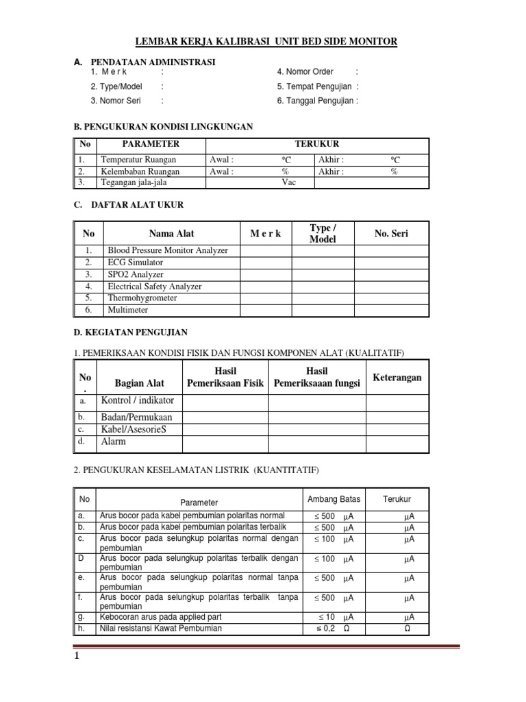 Kalibrasi Bed Side Monitor Medis | PDF