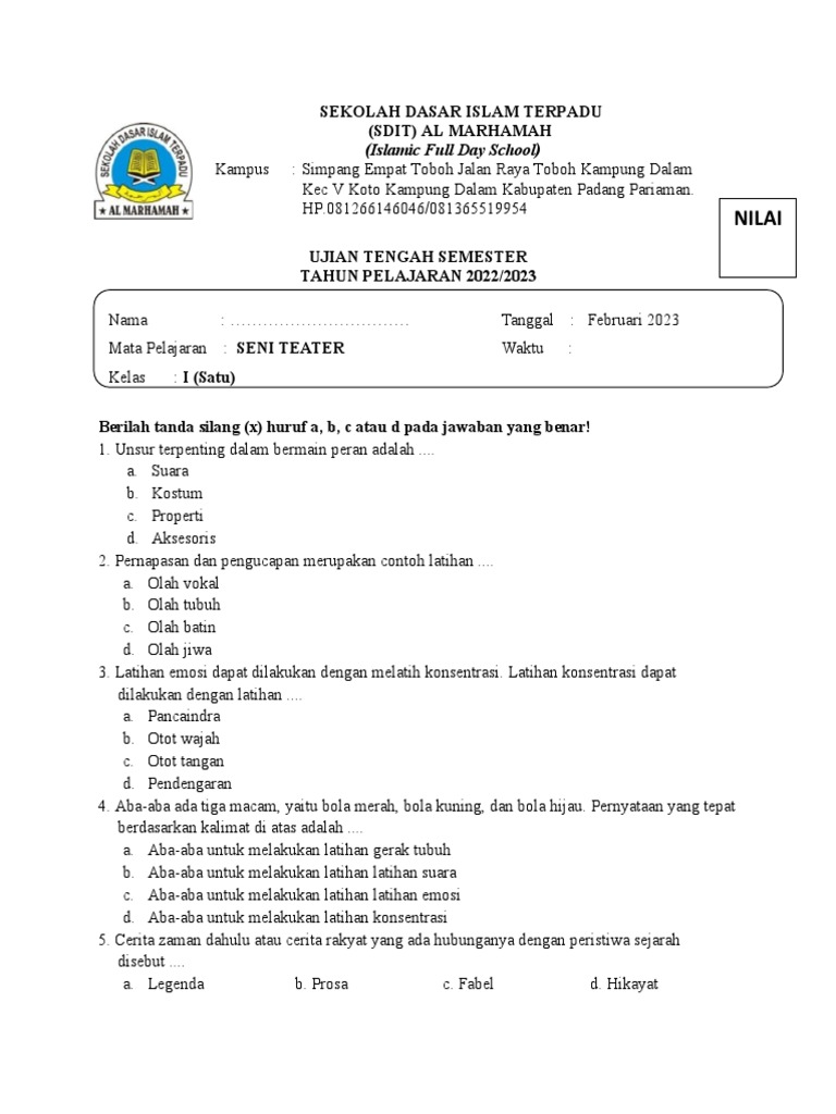 Soal MID SM 2 SBDP Kelas 4 | PDF