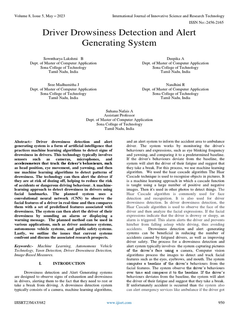 Driver Drowsiness Detection and Alert Generating System | Download Free ...