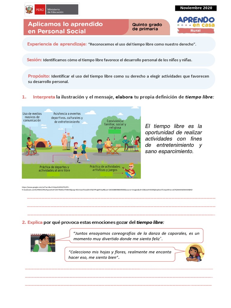 Ficha 1 Sesion 1 Exp 1 Personal Social Quinto Grado - Sem 31 | PDF