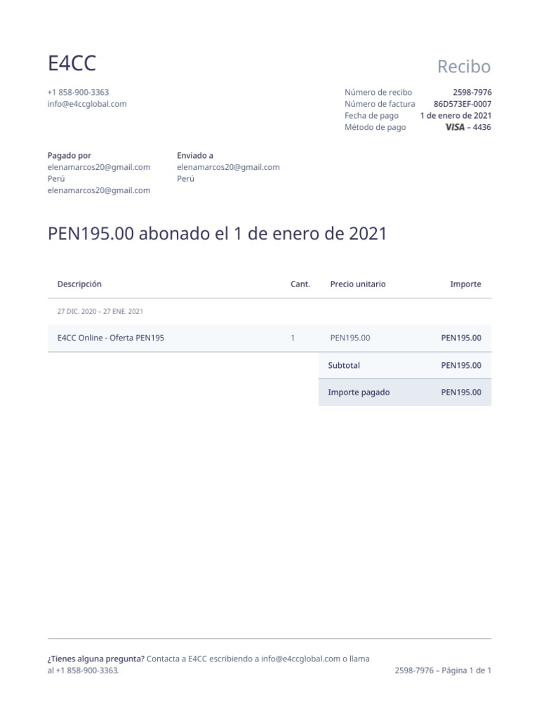Recibo de Pago E4CC Enero 2021 | PDF