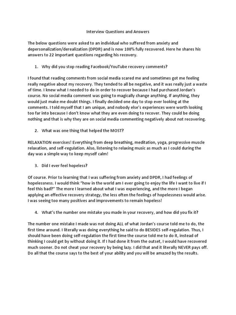 Interview questions and answers PDF Relaxation (Psychology