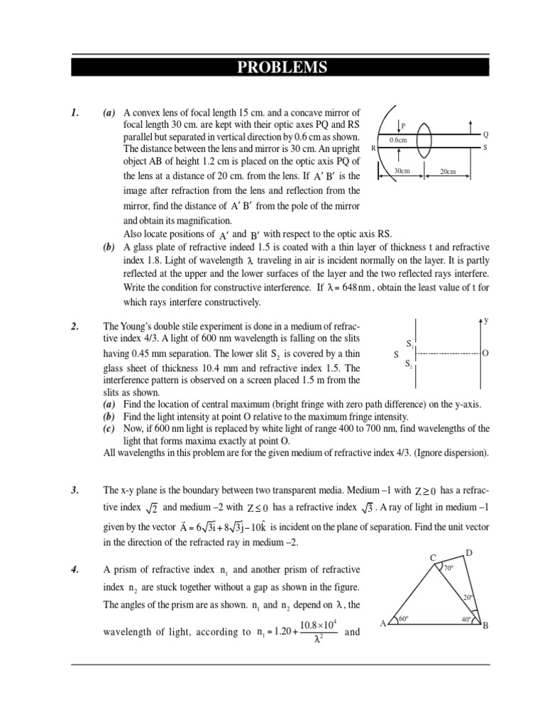 OPTICS08 PROBLEMS Level PDF Refraction Optics