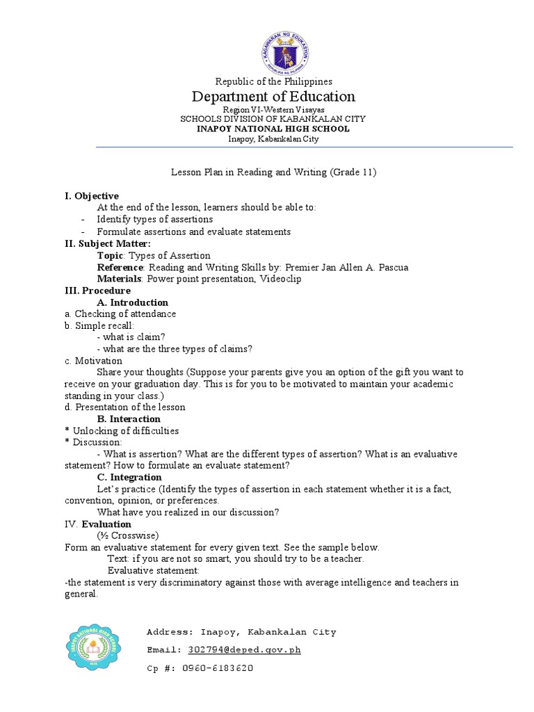 Lesson Plan in Reading and Writing PDF Lesson Plan Multimedia