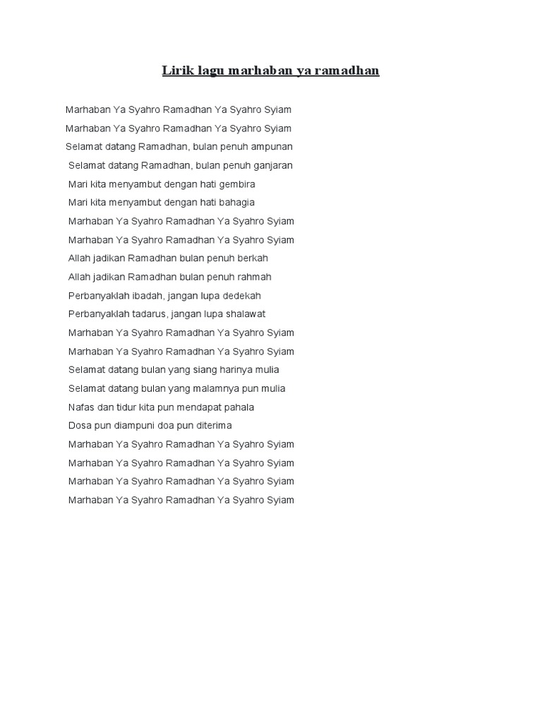 Lirik Lagu Marhaban Ya Ramadhan PDF