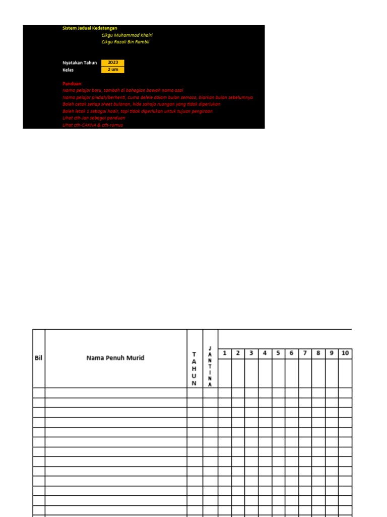 Borang c8 Buku Kehadiran Murid RMT | PDF