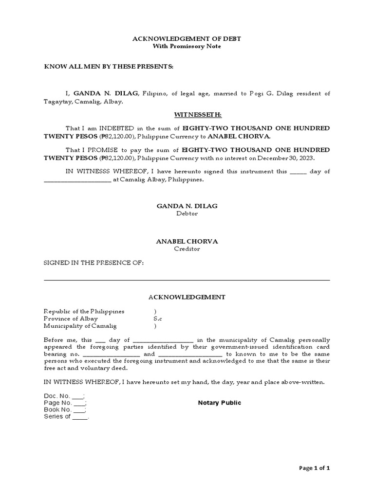 Promissory Note Acknowledgment Template | PDF