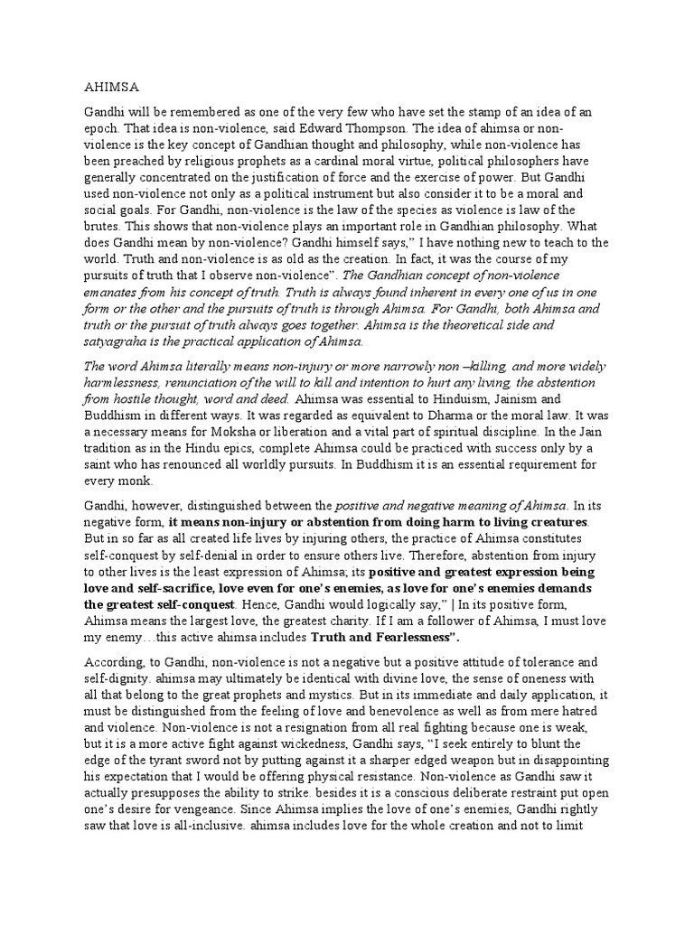 Ahimsa Pdf Ahimsa Mahatma Gandhi