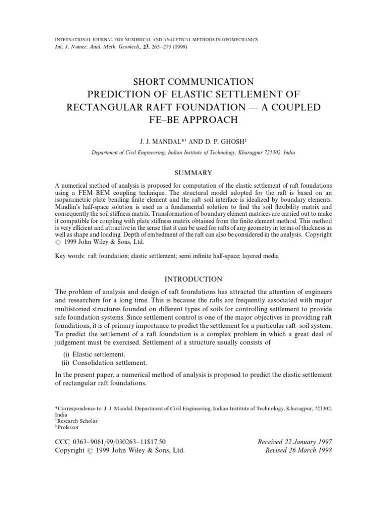 1999 - Mandal - Prediction of Elastic Settlement of Rectangular Raft ...