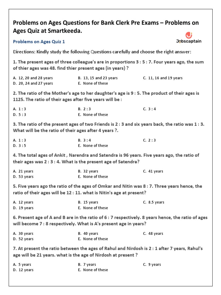 3 problems on ages questions for bank po pdf