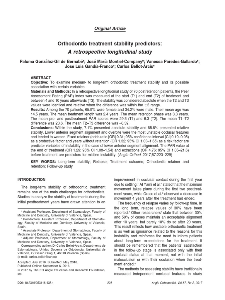 Predictors of Orthodontic Stability Study | PDF | Orthodontics ...