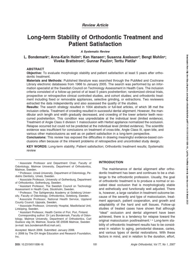 LongTerm Stability of Orthodontic Treatment and Patient Satisfaction