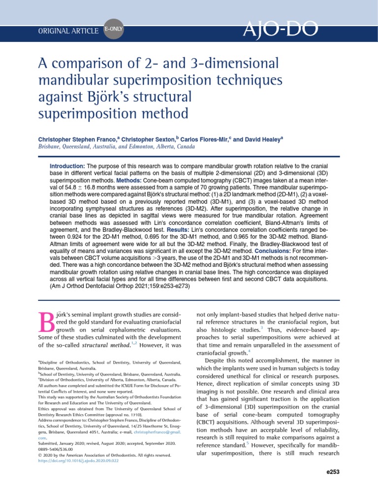 Mandibular Superimposition Methods Comparison | PDF | Science ...