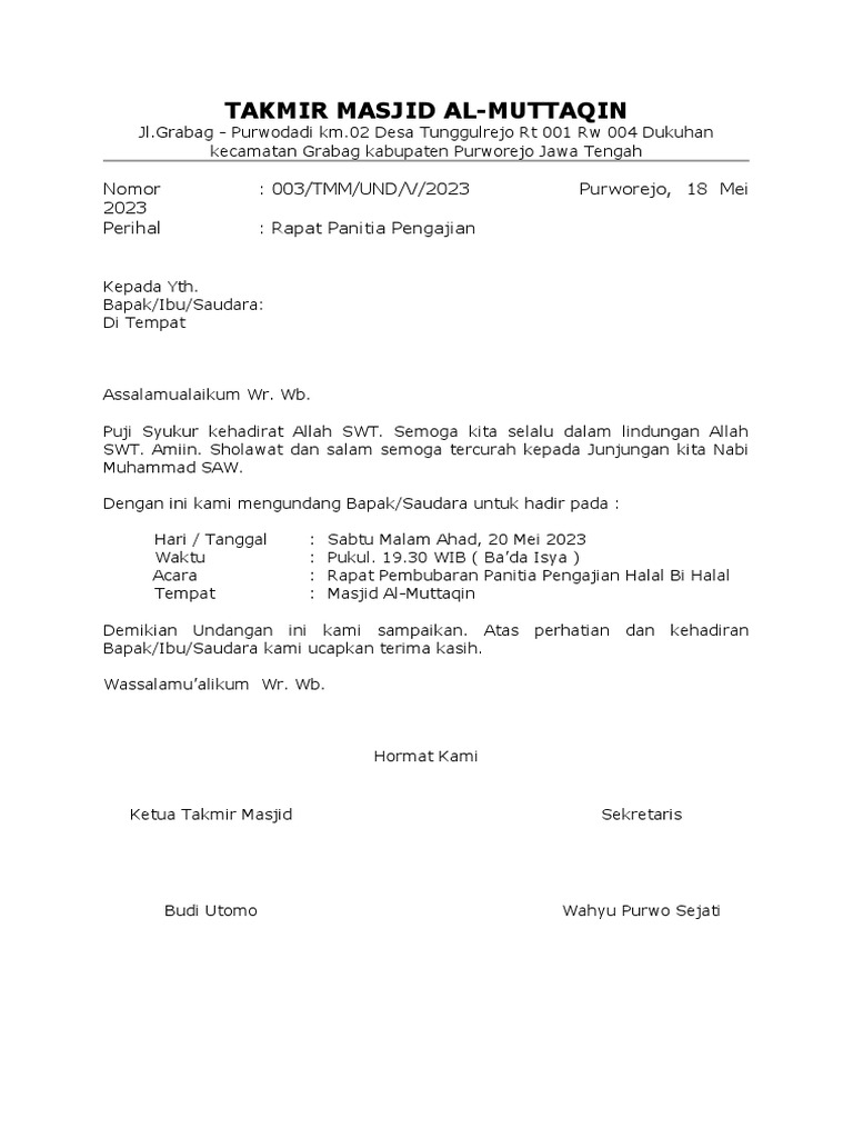 Undangan Rapat Pengurus | PDF